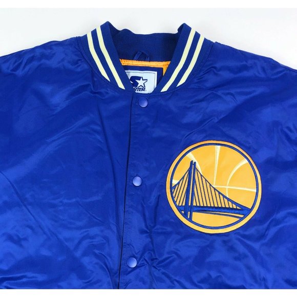 Golden State Warriors NBA Starter Legacy Mens 5XL Blue Satin Bomber Jacket Retro - Picture 3 of 12